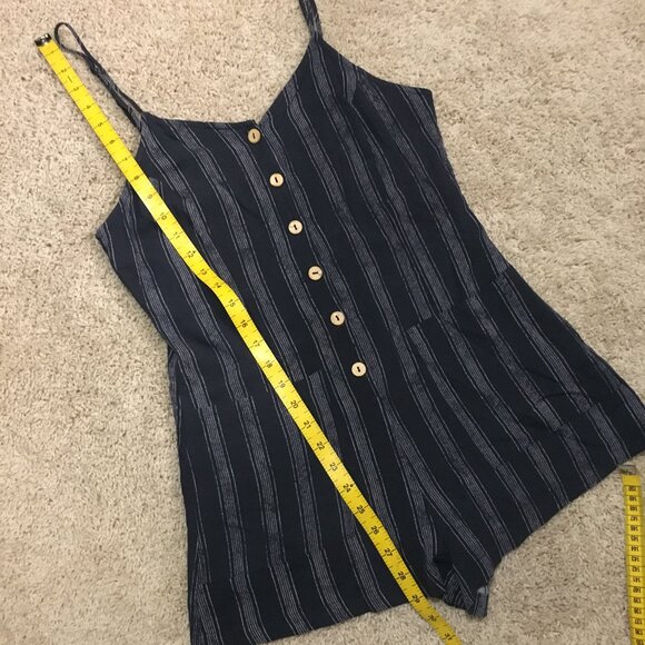ILLA ILLA Strappy Button Down Rayon Engineer Striped Romper - Picture 13 of 15